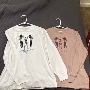 Gymshark White and Pink Graphic Long Sleeve Shirts